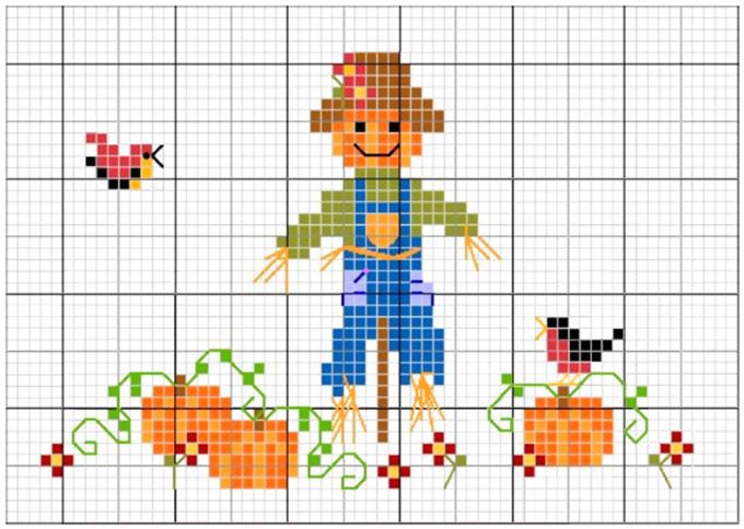 Scarecrow Cross Stitch Towel - Pattern