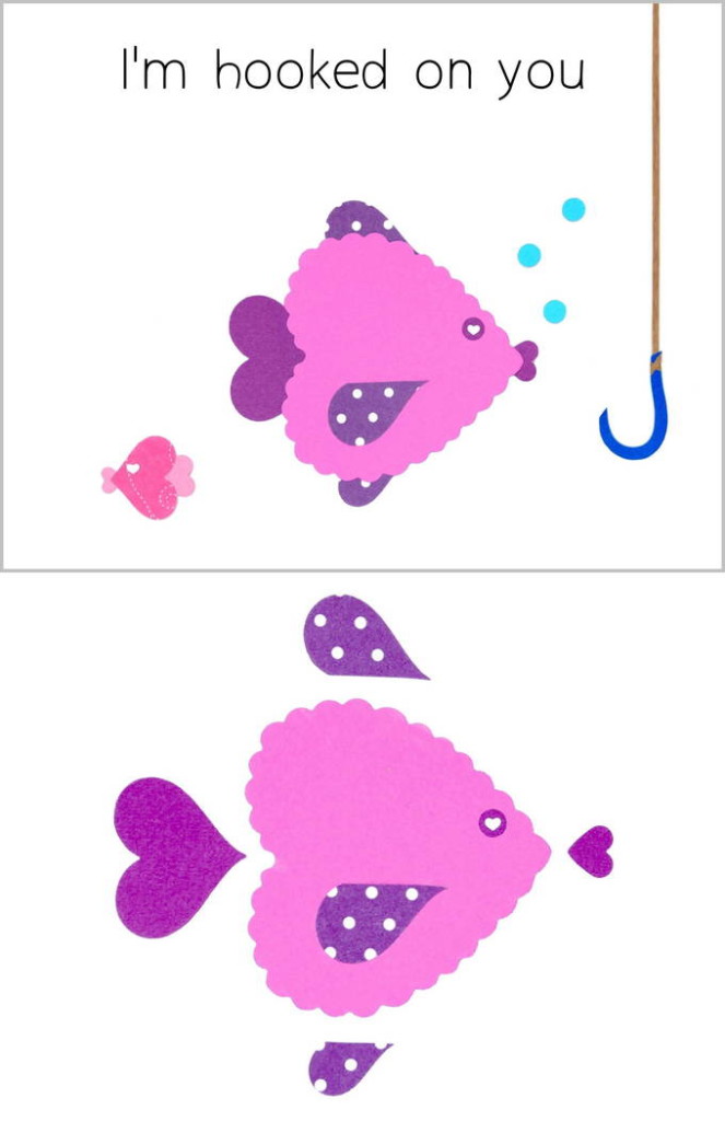 Heart Shaped Animals on Valentine Cards - Fish Card
