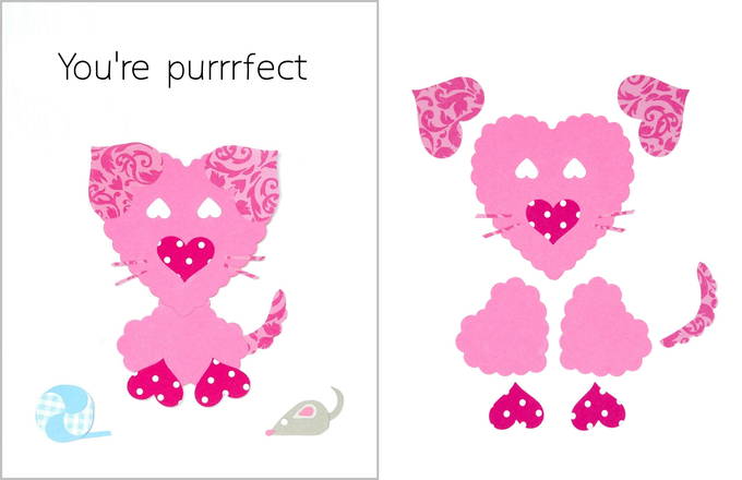 Heart Shaped Animals on Valentine Cards - Cat Card