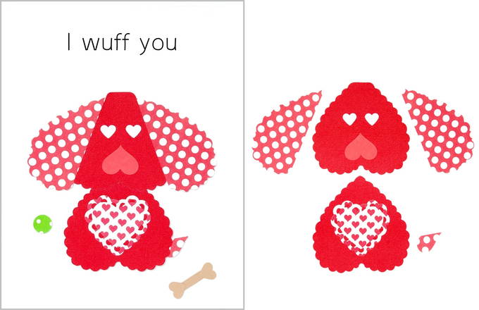 Heart Shaped Animals on Valentine Cards - Dog Card
